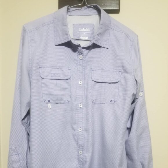 Cabela's Top, Plaid Shirt, Blue, White, Medium, Casual - Picture 1 of 6